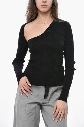 Courr&egrave;ges Ribbed Sweater SLASH with Cross-Over Neckline size L