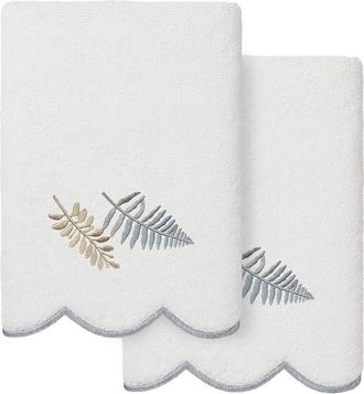 Linum Home Textiles 100% Turkish Cotton Fern Toss Scallop 2Pc Embellished Hand Towel Set