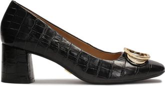 Kazar Zwarte leren pumps met dierenprint - Dames - Pumps - Zwart - 39 1/2 EU - Leer - Schoenen