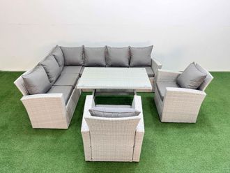 Fimous Garden Outdoor Rattan Furniture Set with 2 Armchairs 8 Seater in Light Grey