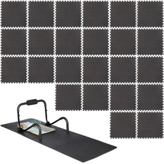 Relaxdays 24x Tappeto Ammortizzante e Insonorizzante per Attrezzi Fitness 60x60 cm, Set da 24, 3 m&sup2;, Spessore 1 cm, Nero