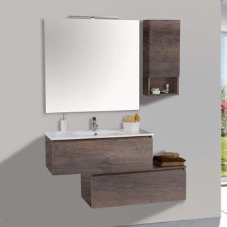 Mazzoni Mobile da Bagno Sospeso 100cm Pensile P18cm Mazzoni Boston 15 Grigio Frassinato