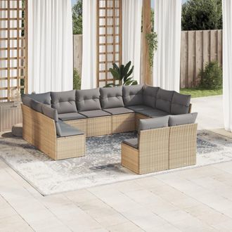 vidaXL Set De Sof&aacute;s De Jard&iacute;n 11pzas Con Cojines Rat&aacute;n Sint&eacute;tico Beige Vidaxl