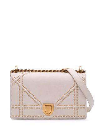 Dior 2018 Small Lambskin Studded Diorama Flap crossbody bag - White
