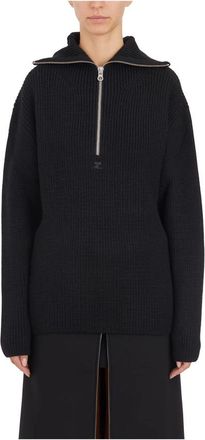 Courr&egrave;ges Wollen Hoodie Trui met Ribbels - Dames - Coltruien - Zwart - 2XS - Wol - Truien & Vesten