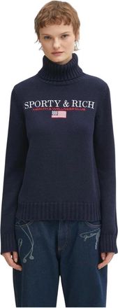 Sporty & Rich Nautisch Gebreide Coltrui - Dames - Coltruien - Blauw - S - Katoen - Truien & Vesten