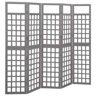 vidaXL Biombo/enrejado De 5 Paneles Madera De Abeto Gris 201,5x180 Cm Vidaxl