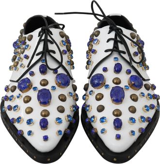 Dolce & Gabbana Womens White Leather Crystals Dress Broque Shoes