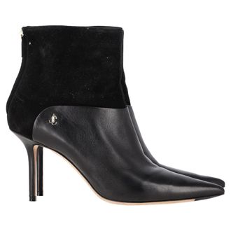 Jimmy Choo London Pre-owned Womens Beyla 85 Suede Trimmed Ankle Boots In Black Leather - Size EU 39