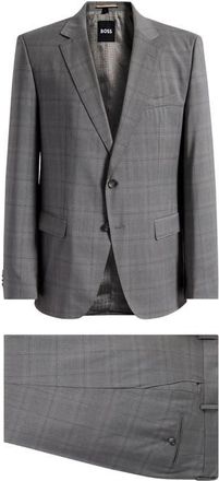 BOSS Huge Slim Fit Brown Windowpane Check Virgin Wool Suit in Silver at Nordstrom, Size 40 Regular