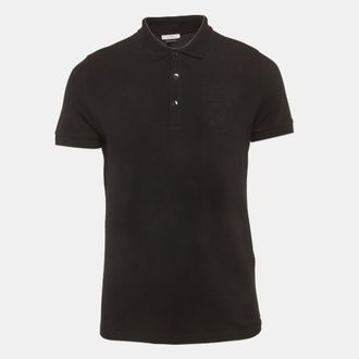 Versace Collection Black Medusa Embossed Cotton Polo T-Shirt