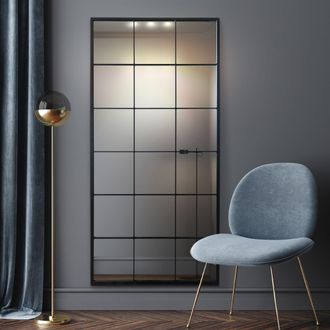 MirrorOutlet The Fenestra Black Modern Window Mirror 174CM X 85CM | Size: 1 Pack