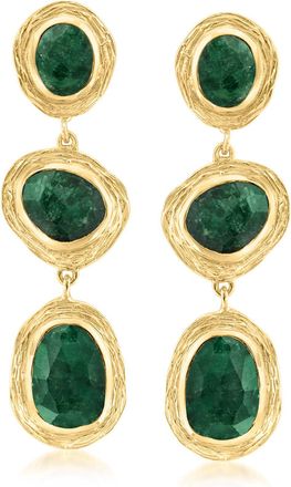 Ross-Simons Emerald Station Drop Earrings in 18kt Gold Over Sterling