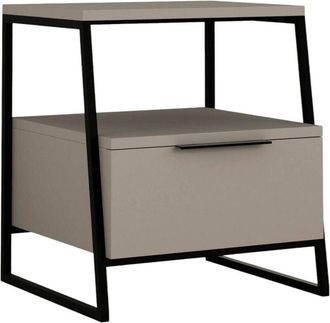 Dmora Dmora - Mesa de noche Alioth, Cómoda baja, Mesilla de noche, Estante de la cama, 45x41 h50 cm, Beige y Negro