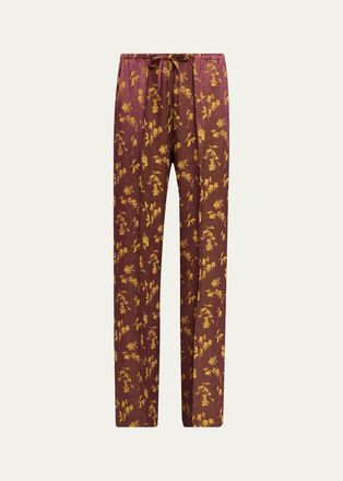 Dries Van Noten Floral Jacquard Straight-Leg Drawstring Pants