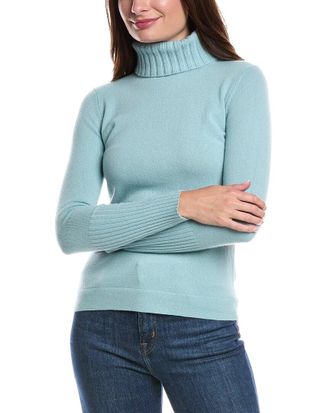 Fort&eacute; Cashmere Chunky Trim Turtleneck 100% Cashmere Sweater