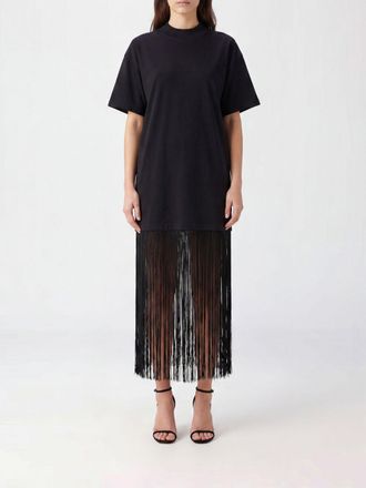Alaia Longline Crewneck T-shirt in Cotton with a Fringed Hem