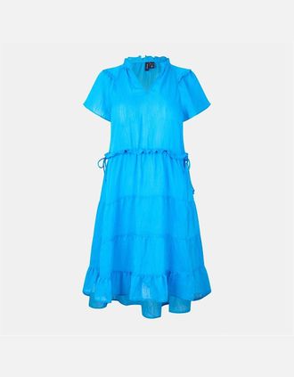 Vero Moda Womens Luca V-Neck Mini Tiered Dress - Blue - Size: 10