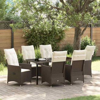 vidaXL Conjunto De Comedor De Jard&iacute;n Con Coj&iacute;n 7 Pcs Marr&oacute;n Polirat&aacute;n Vidaxl