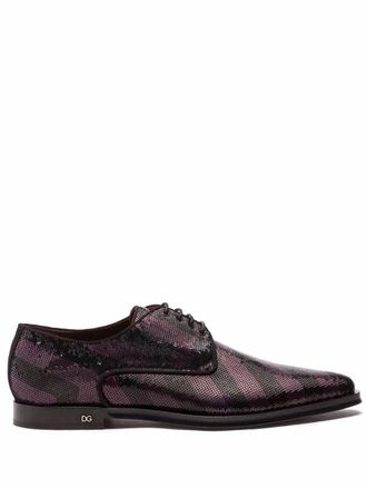 Dolce & Gabbana sequin-embellished Derby shoes - men - Cotton/Leather/Leather/Polyester/Rayon - 39.5 - Black