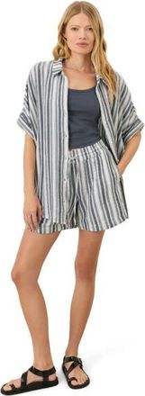 Pact Organic Cotton Coastal Double Gauze Shorts in Coastal Stripe Navy Blue at Nordstrom, Size X-Small