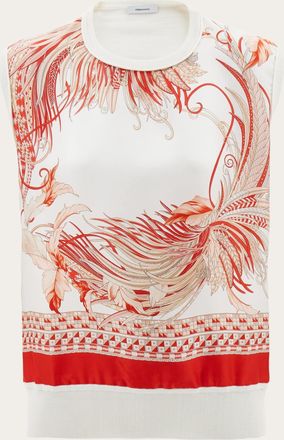 Ferragamo Women Feather show print sleeveless sweater White