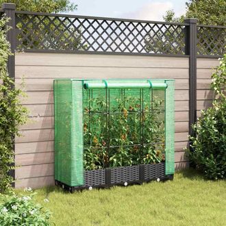 Berkfield Home Raised Bed with Greenhouse Cover Rattan Look 120x40x123 cm in Black | Size: 120 x 40 x 123 cm