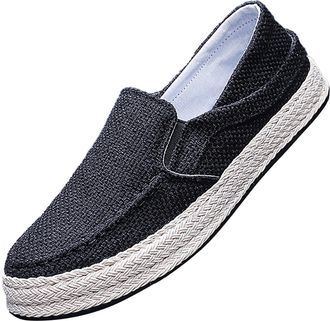 Generic Mens Casual Canvas Slip On Shoes with Thick Sole for Spring Autumn Comfortable Walking Footwear Black