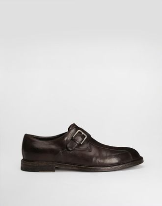 Dolce & Gabbana Washed Calfskin Laced Shoes - Man Lace-ups Brown 42.5