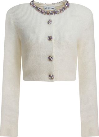 Self Portrait Embellished Wool-Blend Cardigan Knitwear Beige-Donna