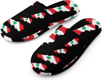 Generic Lebanon Flag Mens Flannel Slipper Soft Comfy House Shoes Non Slip Winter Warm Indoor Outdoor Slippers