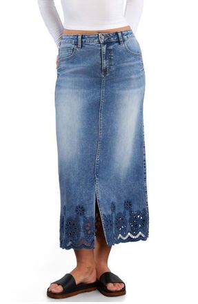 Wash Lab Denim Eyelet Maxi Denim Skirt in Relaxed Blue at Nordstrom, Size 27