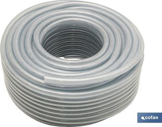 cofan Manguera Pvc Cristal C/refuerzo 30x38mm/25m, Rollo De Manguera De Pvc Cristal Con Refuerzo De Nylon. Adecuada Para Pasar Bajo Presi&oacute;n Productos Fitosa