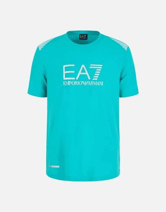 Emporio Armani Mens Cotton Silver Logo Turqoise Blue T-Shirt - Size: 40
