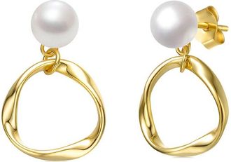 Genevive 14K Over Silver 8Mm Pearl Dangle Earrings