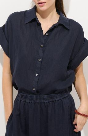 Alex Mill Maddie Linen Short Sleeve Button-Up Shirt in Dark Navy at Nordstrom, Size X-Small