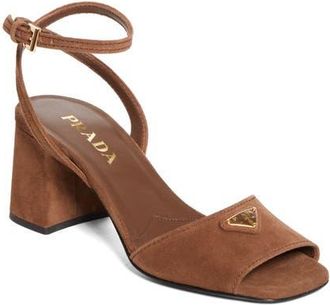 Prada Block Heel Ankle Strap Sandal in Brown at Nordstrom, Size 10.5Us