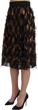 Dolce & Gabbana Black Gold Fringe Metallic Pencil A-line Womens Skirt