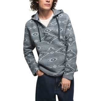 Lucky Brand Baja Woven Cotton Jacquard Pullover Hoodie in Blue Multi at Nordstrom, Size Xx-Large