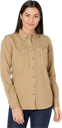 Carhartt Work in Progress Womens Carhartt Shirt Dark Khaki Flame Resistant Force Button Down RED552