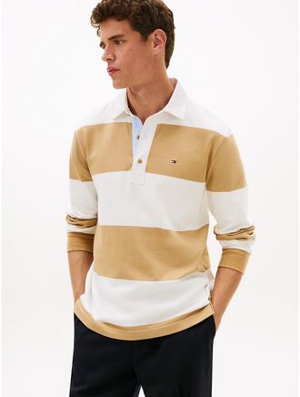 Tommy Hilfiger Mens Regular Fit Long-Sleeve Rugby Polo - Beige - XXL