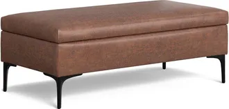 Simpli Home Rebecca 48In Mid Century Modern Rectangle Large Coffee Table Storage Ottoman With Lift Up Lid