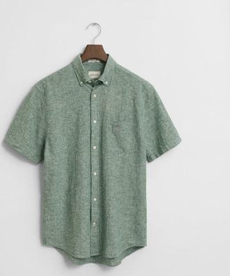 GANT Mens Regular Fit Shirt in Sage Green Linen - Size Large