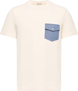 Moncler Moncler Cotton Jersey T-shirt With Denim Pocket, Men, White, Size: Xxl