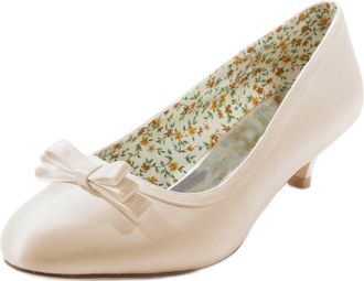 Emily Bridalwear 011-2A Womens Wedding Shoes Closed Toe 1.57 Inches Kitten Heel Satin Pumps with Bowknot Bridal Shoes (EU41/UK7.5, Champagne)