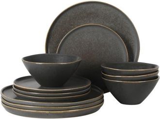 Gibson Home Coastal Forest 12-Piece Triple Reactive Glaze Stoneware Dinnerware Set in Grey at Nordstrom