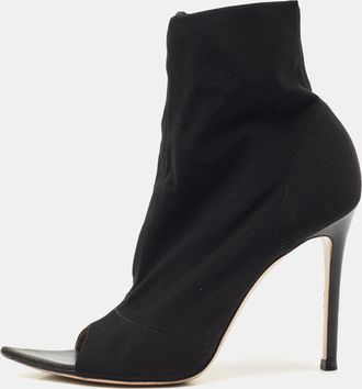 Gianvito Rossi Black Stretch Fabric Peep Toe Ankle Length Boots
