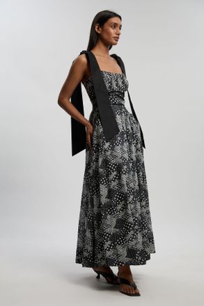 Karen Millen Womens Petite Mono Geo Silk Cotton Woven Strappy Dress - Monochrome Multi - Size 12 UK