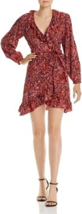 Aqua Animal Print Ruffle Wrap Mini Dress In Red