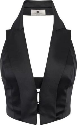 Elisabetta Franchi Satijnen Gilet met Bandjes - Dames - Tops zonder mouwen - Zwart - L - Satijn - Tops